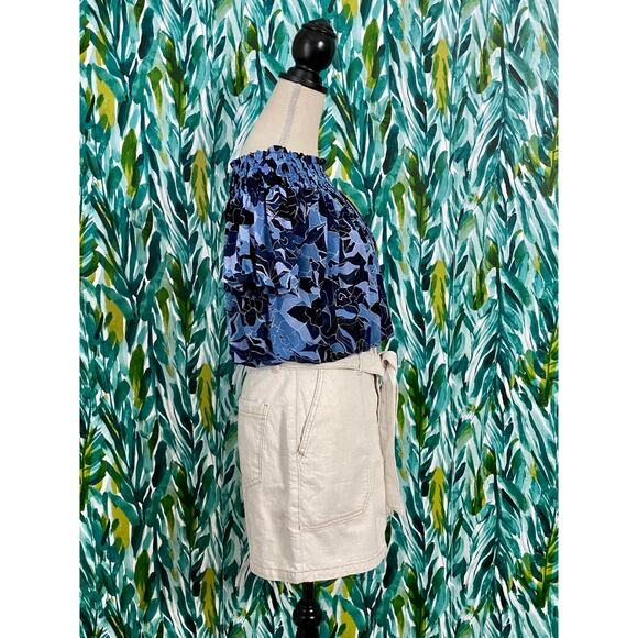 NWT Free People Blue Black Dark Combo Technicolor Floral Smocked Bubble Top Boho - Picture 5 of 8